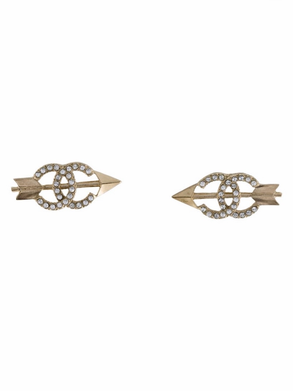 CHANEL Strass CC Arrow Stud Earrings